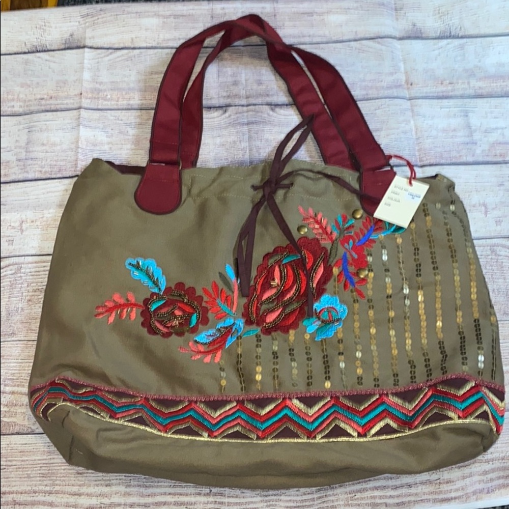 NWT Raga Boho Canvas Flower Child Tote